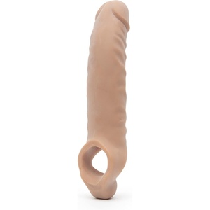 Lovehoney Mega Mighty Thick Penis Sleeve | 1-3 Extra Inches Penis Extender with Ball Loop | Realistic Sexual Stimulation Device | Couples Cock & Girth Enhancer Adult Sex Toys for Men | Clear(Flesh Tan)