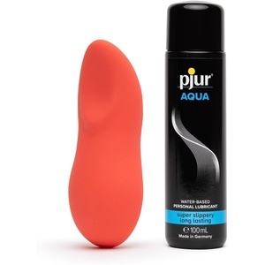 Pjur Aqua Water-Based Personal Lubricant 3.4 fl oz & We-Vibe Touch X Coral Powerful Mini Massager Vibrator – Female Sex Toys Bundle