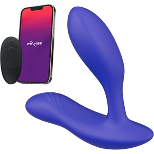 We-Vibe Vector+ Vibrating Butt Plug Adult Sex Toy | Silicone Perineum & Prostate Massager Male Sex Toy | Long Distance App & Remote Control Anal Vibrator | 10 Modes Anal Plug for Couples | Blue(Bright Blue)